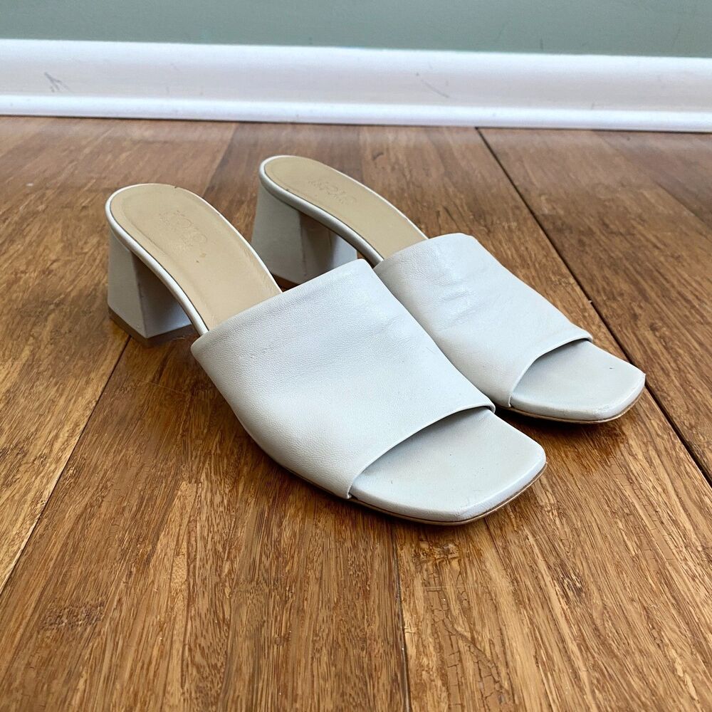 KOIO Italian Leather Sandals Slides Womens 37 Ivory Block Heel Buttery Soft 2.5"